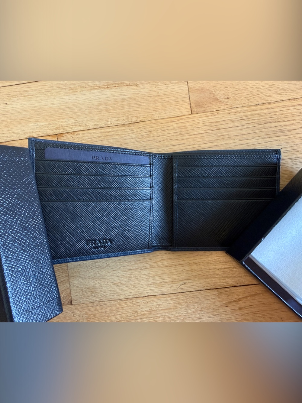 (New In Box) PRADA Saffiano Leather Bifold Wallet in Navy Blue - Picture 3 of 3